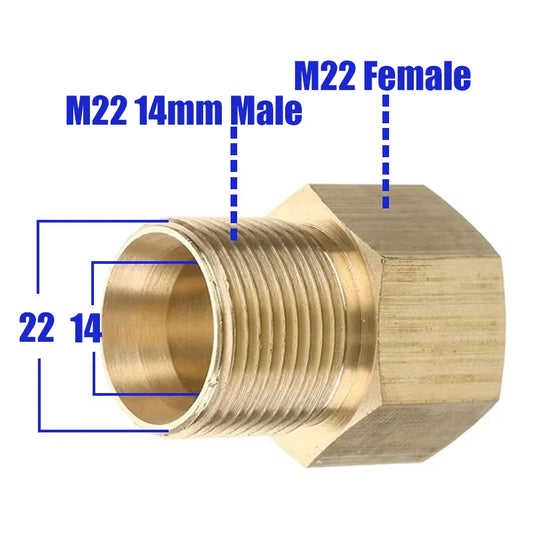 🔧 M22 Adapter Set | 15mm Female to 14mm Male Brass Couplers | For Pressure Washer Guns & Hoses